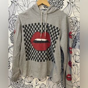 On Fire Gray Hoodie with Red Lip Accents